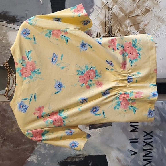 NWT VINTAGE Jacklyn Smith Sport Yellow Floral Print Button Up Blouse Women Large - Picture 6 of 13